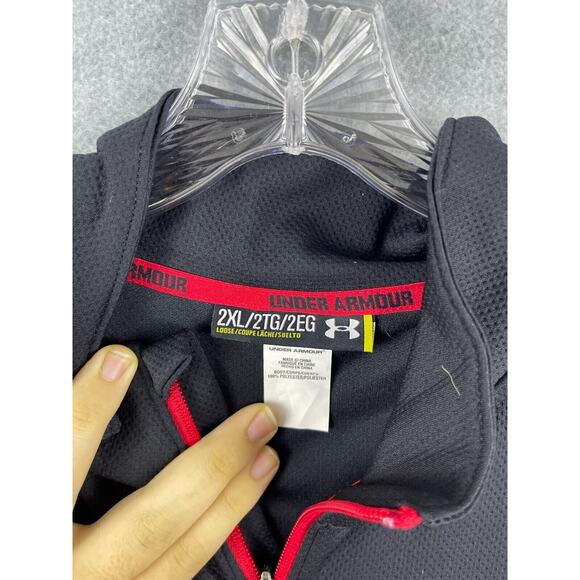Under Armour Full Zip Sweatshirt Men's 2XL Black Jacket Red Spell Out‎ Workout - Picture 4 of 8